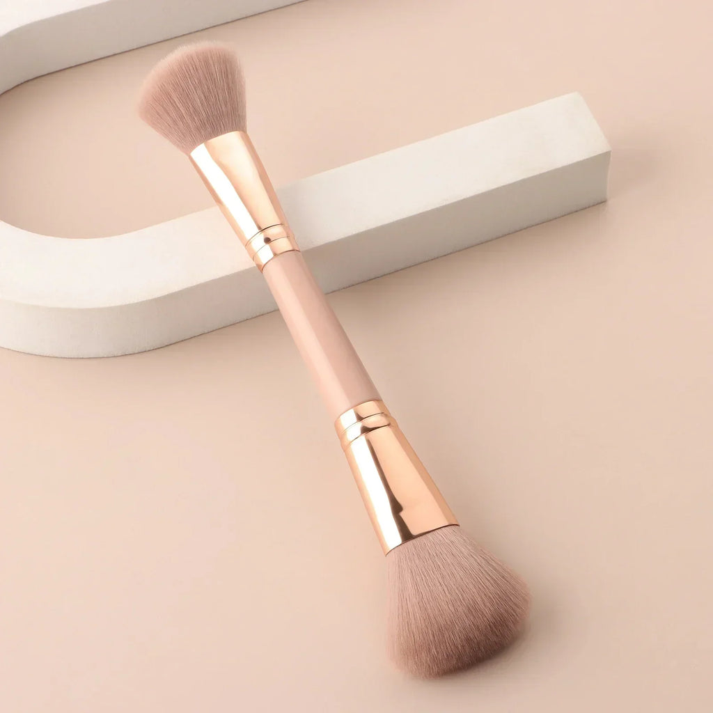 Single Dual-Ended Beauty Brush, Round Blush Brush + Large Powder Brush Soft Bristle Facial Makeup Tool