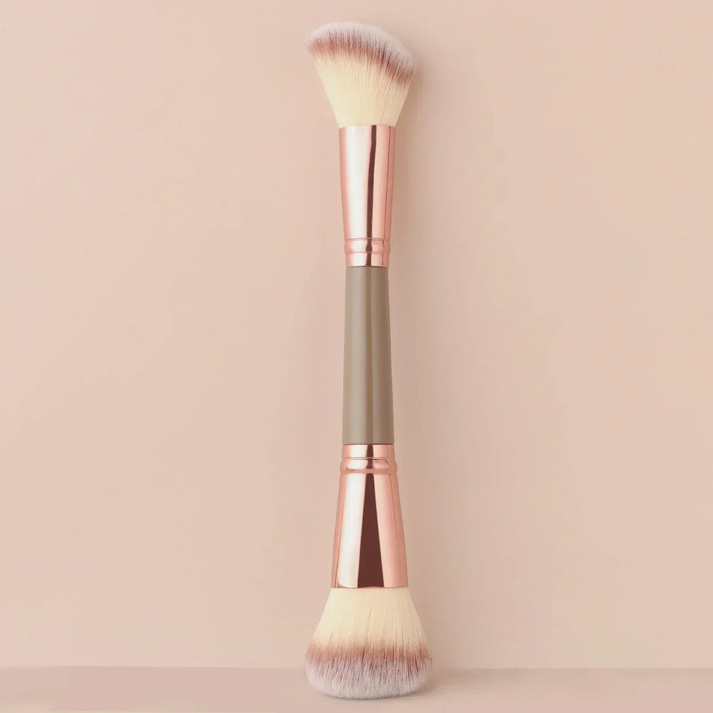 Single Dual-Ended Beauty Brush, Round Blush Brush + Large Powder Brush Soft Bristle Facial Makeup Tool